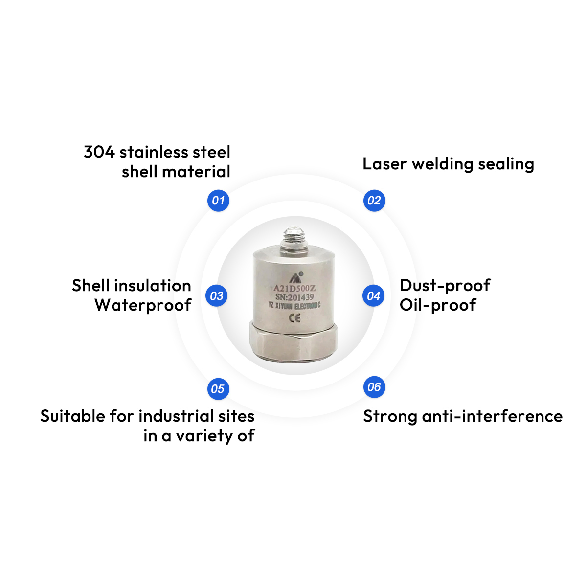 Vibration Control Drop Environmental Structural Impact Dynamic Testing Fields 500mV/g Sensitivity Uniaxial Accelerometer Sensor