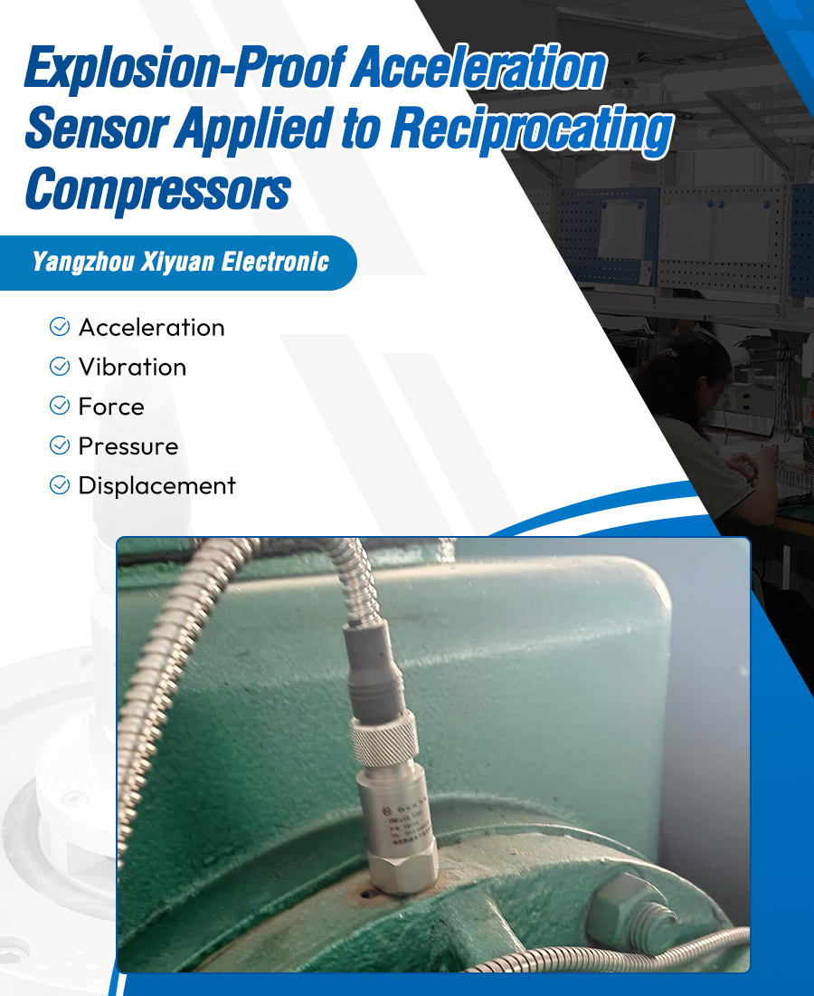 Explosion proof accelerometer applied to reciprocating compressors