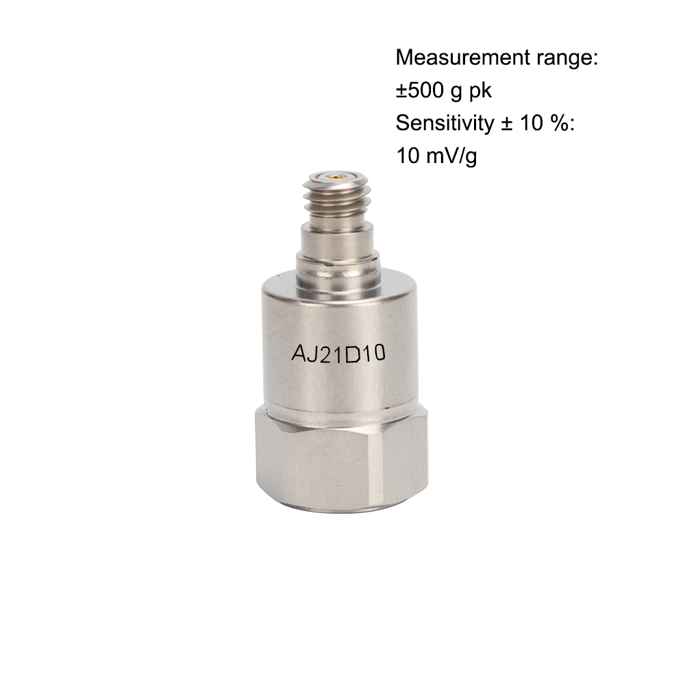 Single Axis Industrial IEPE Vibration Accelerometer 500 g Measurement Range 5000 g Shock Shear Structural Style 1-10kHz