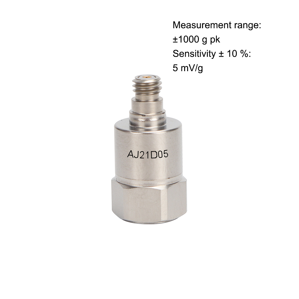 IEPE Accelerometer Sensor, 5 MV/g Sensitivity, 1000 g Range, Titanium Housing