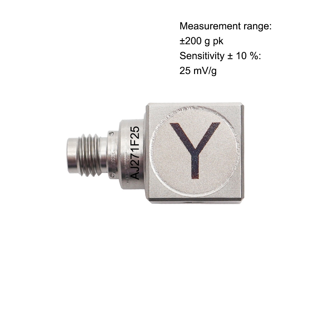 Industrial Mini Triaxial Piezoelectric Accelerometer AJ271F, Titanium Alloy, 25 MV/g Sensitivity
