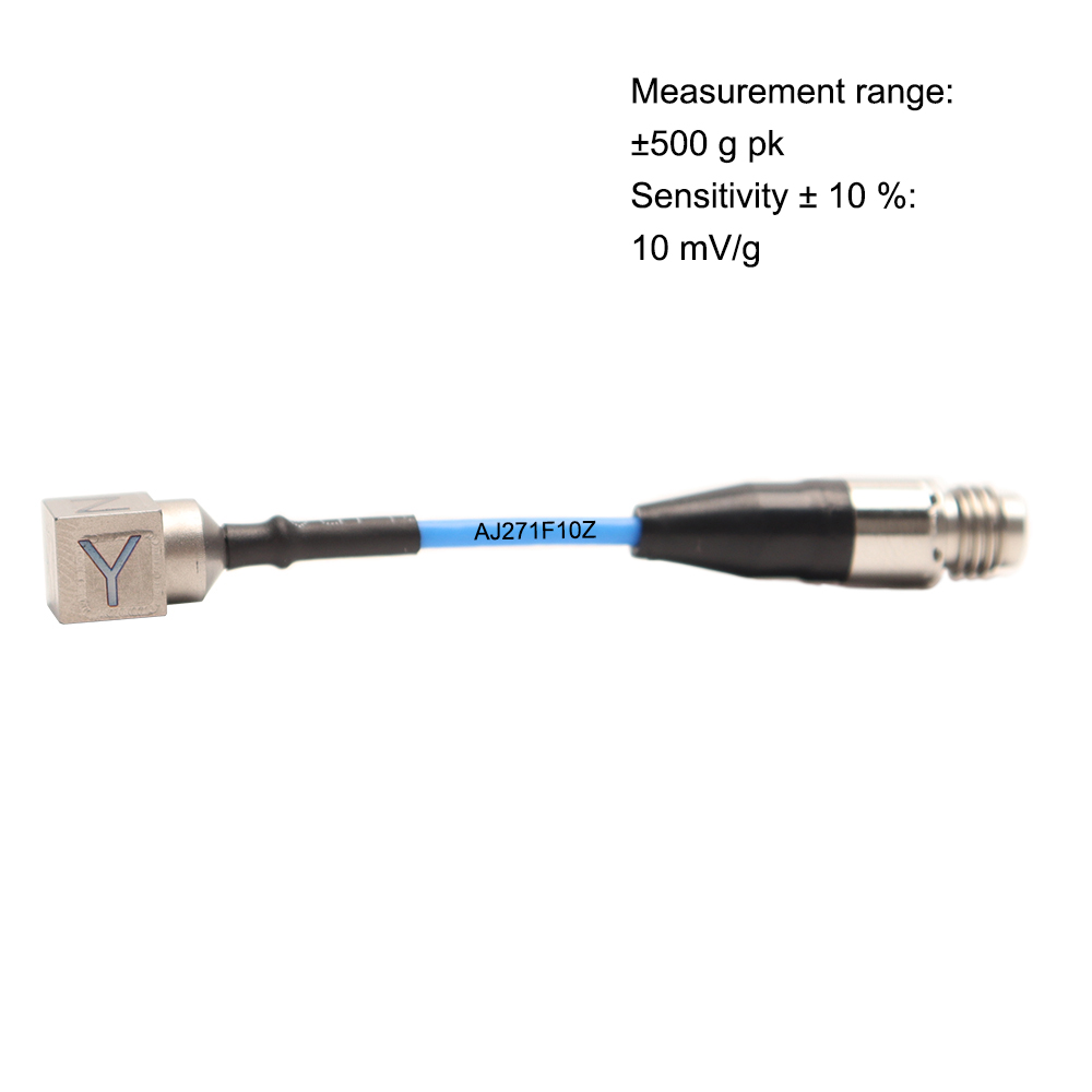 AJ271F Miniature Triaxial Piezoelectric Acceleration Sensor with Integrated Cable, 10.2 Cubic, 5 MV/g, for Robot Jump Test
